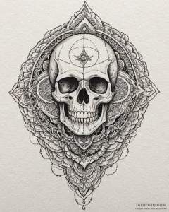Tat tattoo sketch, skull framed by intricate... - эскиз тату (№1753591424_0, 27.07.2025 04:43) — Tatufoto.com