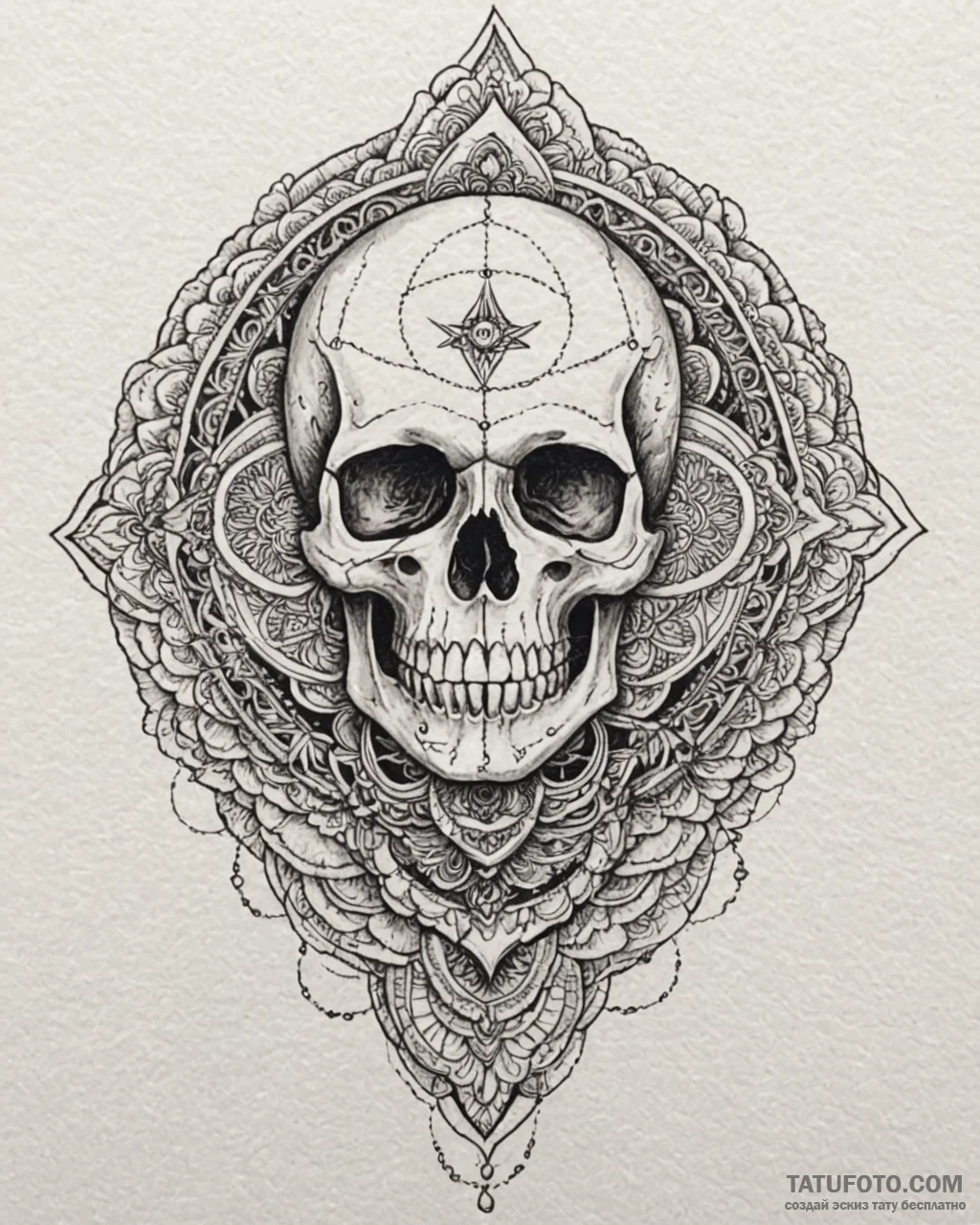 Tat tattoo sketch, skull framed by intricate... - эскиз тату (№1753591424_0, 27.07.2025 04:43) — Tatufoto.com