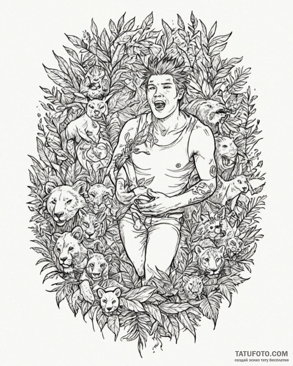 Tat tattoo sketch, animals of the jungle in a... - эскиз тату (№1753591623_0, 27.07.2025 04:47) — Tatufoto.com