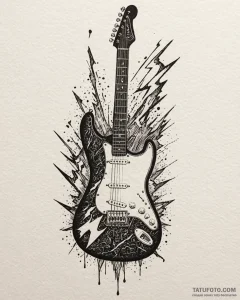Tattoo sketch, electric guitar with lightning... - эскиз тату (№1753592224_0, 27.07.2025 04:57) — Tatufoto.com