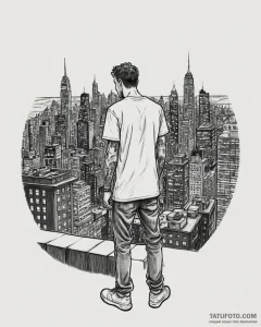 Tat tattoo sketch, david standing on neon-lit... - эскиз тату (№1753593611_0, 27.07.2025 05:20) — Tatufoto.com