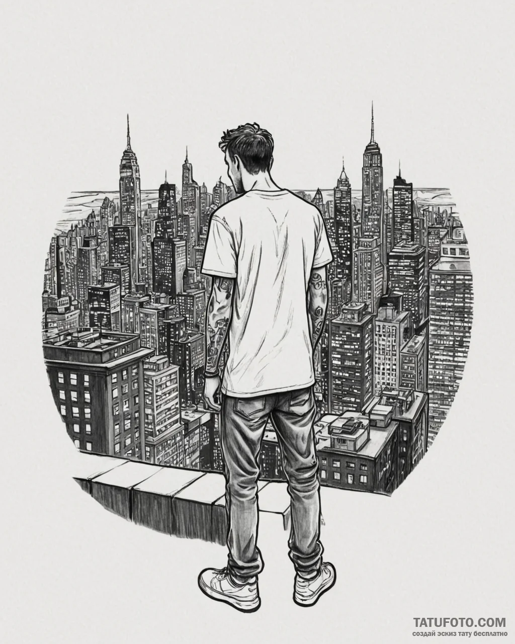 Tat tattoo sketch, david standing on neon-lit... - эскиз тату (№1753593611_0, 27.07.2025 05:20) — Tatufoto.com