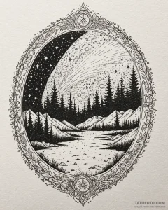 северное сияние и звёздные тропы, artistic ta... - эскиз тату (№1753594602_0, 27.07.2025 05:36) — Tatufoto.com
