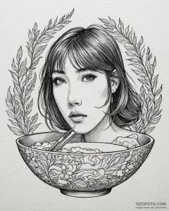 Tattoo sketch, chihiro with rice bowl, peacef... - эскиз тату (№1753594998_0, 27.07.2025 05:43) — Tatufoto.com