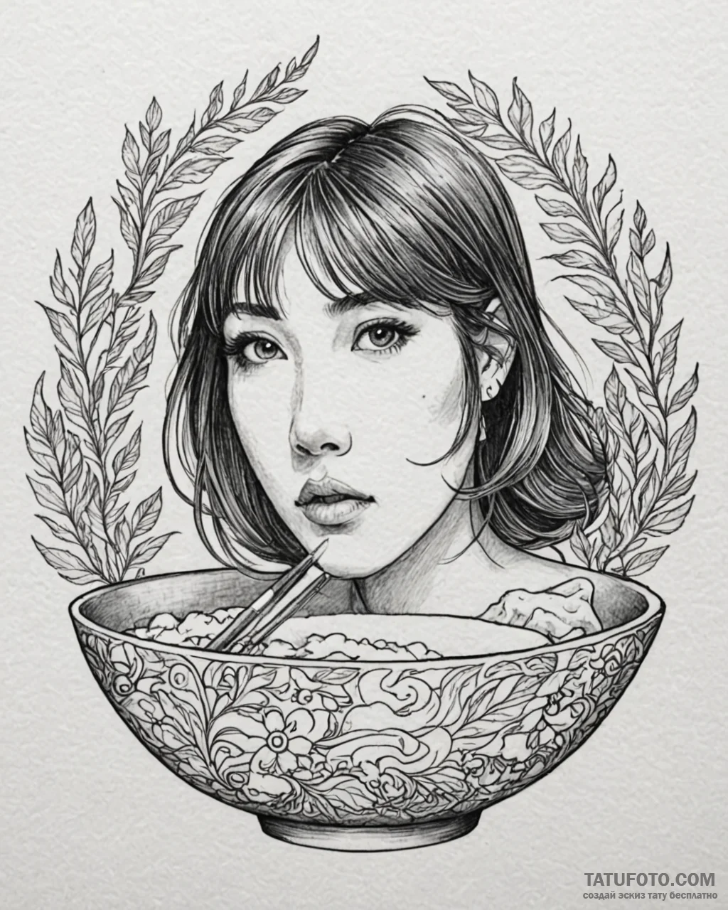 Tattoo sketch, chihiro with rice bowl, peacef... - эскиз тату (№1753594998_0, 27.07.2025 05:43) — Tatufoto.com