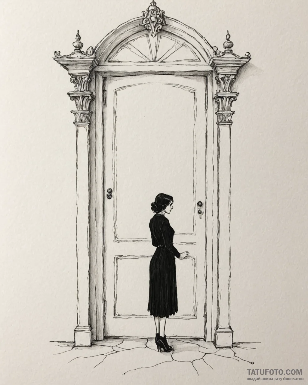 Tattoo sketch, other mother looming over door... - эскиз тату (№1753595196_0, 27.07.2025 05:46) — Tatufoto.com