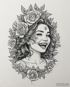 Tattoo sketch, merida laughing with wildflowe... - эскиз тату (№1753595789_0, 27.07.2025 05:56) — Tatufoto.com