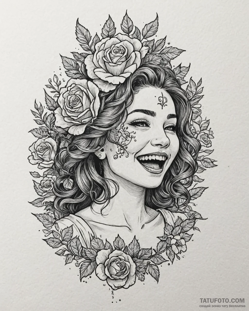 Tattoo sketch, merida laughing with wildflowe... - эскиз тату (№1753595789_0, 27.07.2025 05:56) — Tatufoto.com