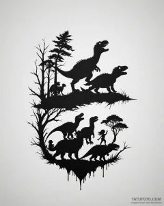 Tattoo sketch, croods family with dinosaur si... - эскиз тату (№1753595988_0, 27.07.2025 05:59) — Tatufoto.com