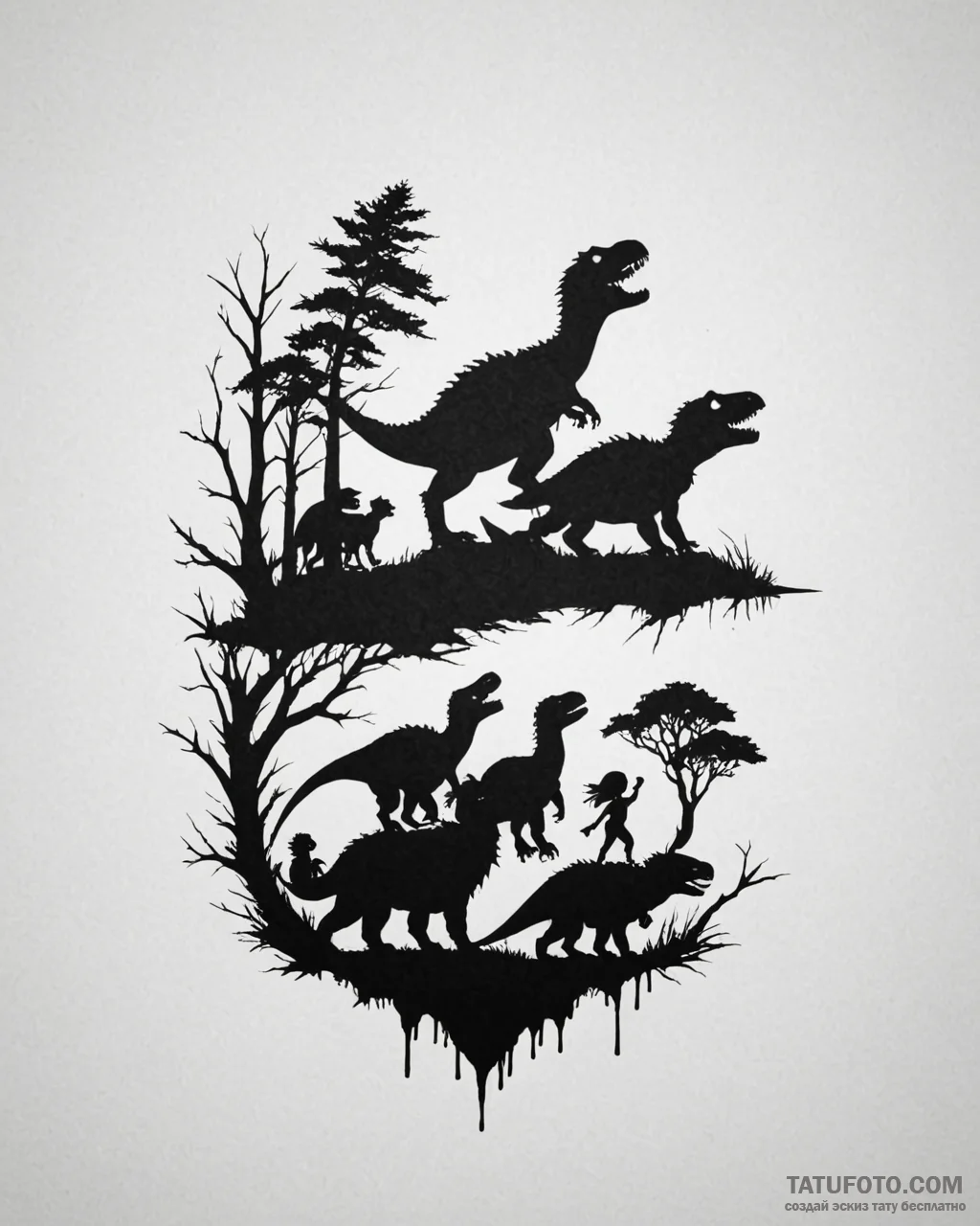 Tattoo sketch, croods family with dinosaur si... - эскиз тату (№1753595988_0, 27.07.2025 05:59) — Tatufoto.com