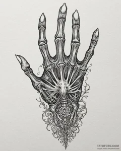 Tattoo sketch, skeleton hands reaching with g... - эскиз тату (№1753596581_0, 27.07.2025 06:09) — Tatufoto.com