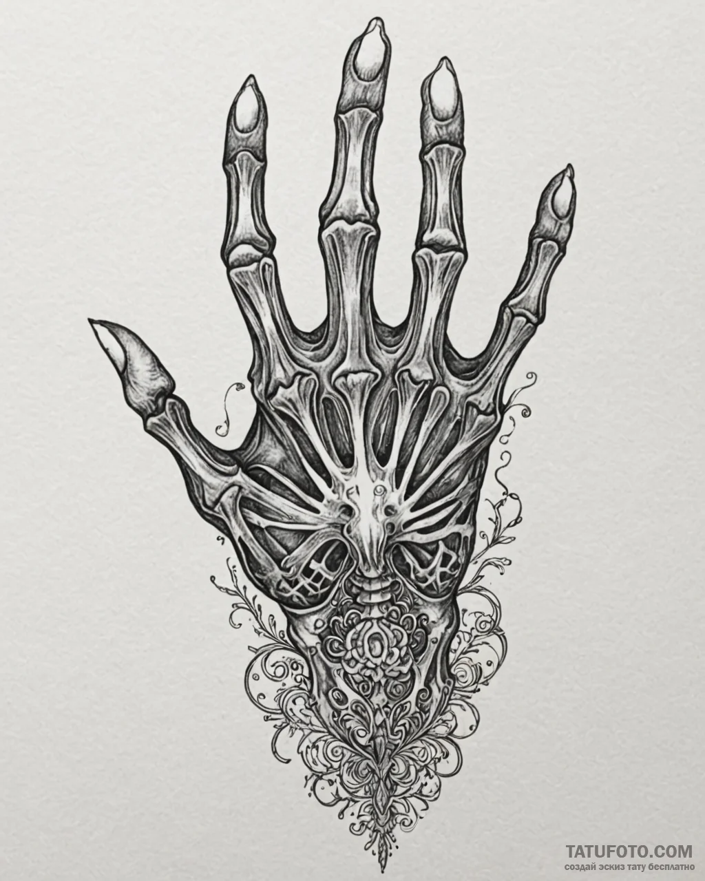 Tattoo sketch, skeleton hands reaching with g... - эскиз тату (№1753596581_0, 27.07.2025 06:09) — Tatufoto.com