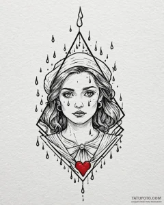 Tattoo sketch, sadness with raindrops falling... - эскиз тату (№1753596779_0, 27.07.2025 06:12) — Tatufoto.com