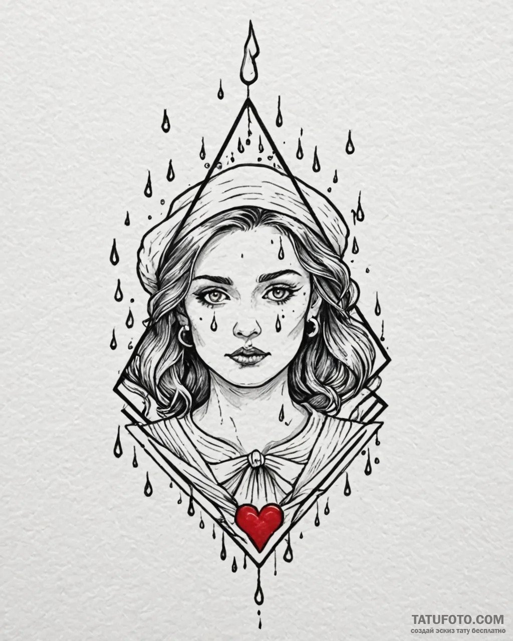 Tattoo sketch, sadness with raindrops falling... - эскиз тату (№1753596779_0, 27.07.2025 06:12) — Tatufoto.com