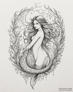 Tattoo sketch, ethereal mermaid with flowing... - эскиз тату (№1753597175_0, 27.07.2025 06:19) — Tatufoto.com