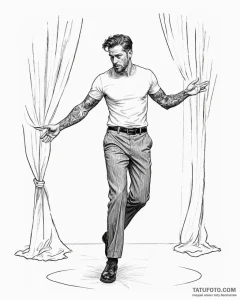 Tat tattoo sketch, actor stepping onto stage... - эскиз тату (№1753597767_0, 27.07.2025 06:29) — Tatufoto.com