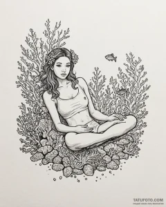 Eskizto, tattoo sketch, crush laying on coral... - эскиз тату (№1753598360_0, 27.07.2025 06:39) — Tatufoto.com