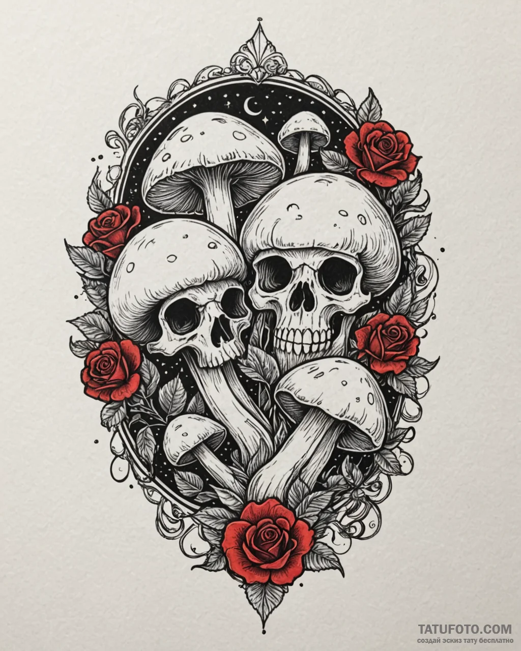 Tat tattoo sketch, enchanted mushrooms glowin... - эскиз тату (№1753598954_0, 27.07.2025 06:49) — Tatufoto.com