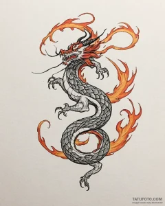 Tattoo sketch, mushu with fiery tail swirling... - эскиз тату (№1753599152_0, 27.07.2025 06:52) — Tatufoto.com
