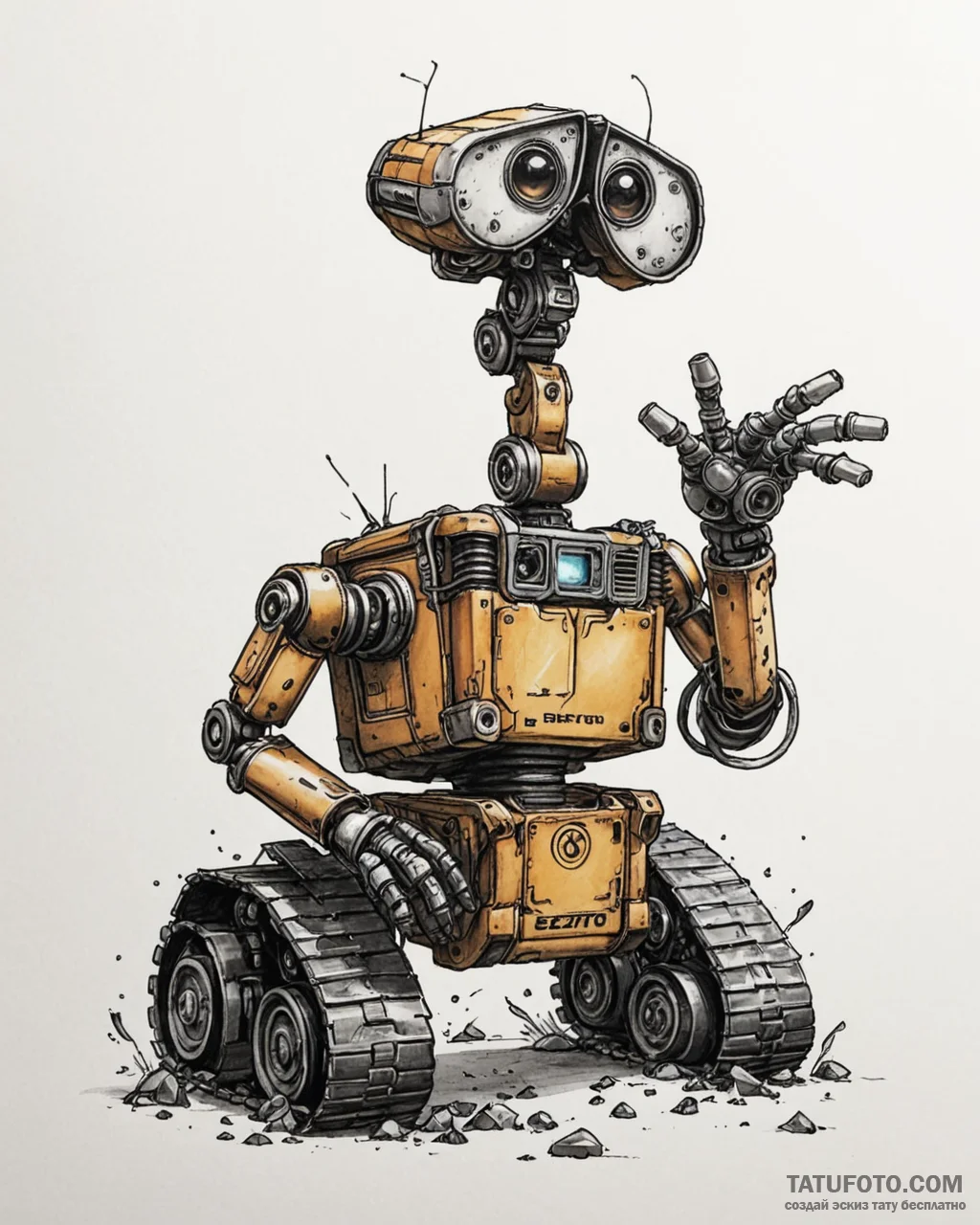 Eskizto, tattoo sketch, wall-e picking up tra... - эскиз тату (№1753599350_0, 27.07.2025 06:55) — Tatufoto.com