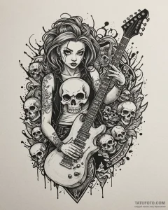 Tat tattoo sketch, punk rocker with electric... - эскиз тату (№1753599944_0, 27.07.2025 07:05) — Tatufoto.com