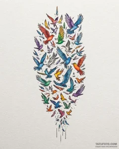 Tattoo sketch, flock of colorful birds in fli... - эскиз тату (№1753600143_0, 27.07.2025 07:09) — Tatufoto.com