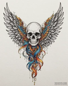 Tat tattoo sketch, skull with vast angel wing... - эскиз тату (№1753600341_0, 27.07.2025 07:12) — Tatufoto.com