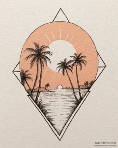Tattoo sketch, palm trees silhouetted against... - эскиз тату (№1753600738_0, 27.07.2025 07:18) — Tatufoto.com
