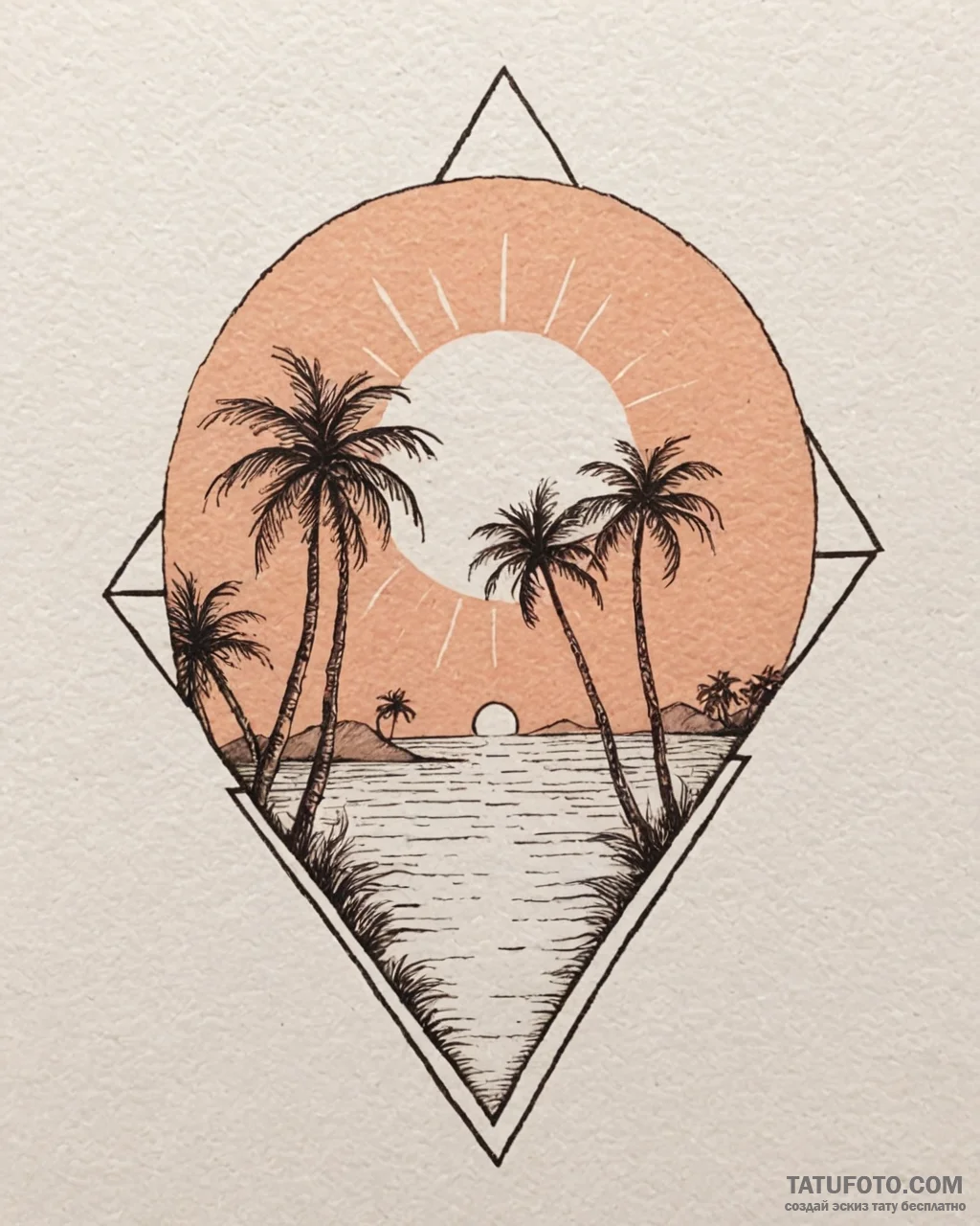 Tattoo sketch, palm trees silhouetted against... - эскиз тату (№1753600738_0, 27.07.2025 07:18) — Tatufoto.com
