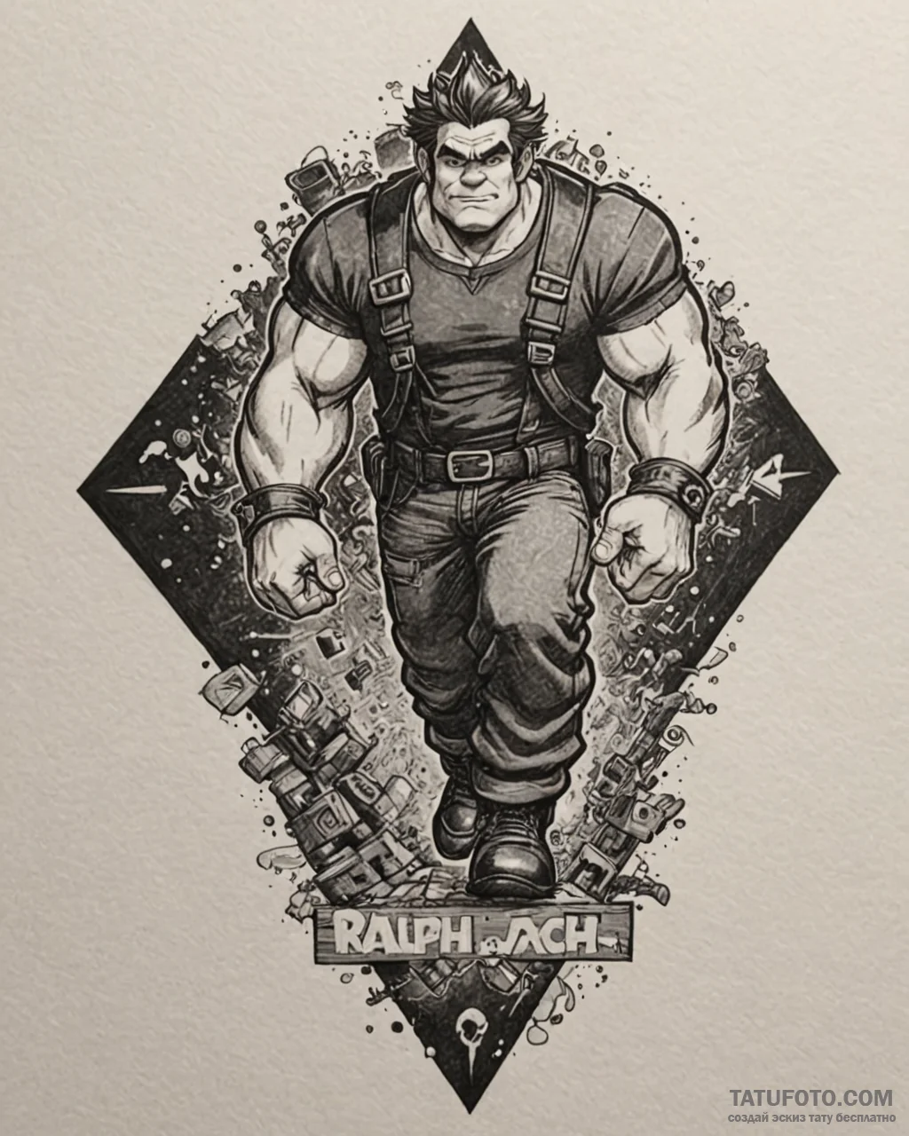 ральф (wreck-it ralph, 2012), tattoo drawing... - эскиз тату (№1753601727_0, 27.07.2025 07:35) — Tatufoto.com