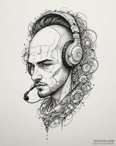 Tat tattoo sketch, professional gamer with gl... - эскиз тату (№1753602718_0, 27.07.2025 07:51) — Tatufoto.com