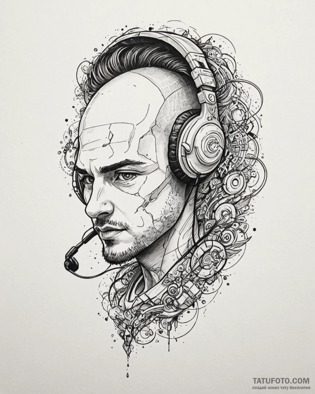 Tat tattoo sketch, professional gamer with gl... - эскиз тату (№1753602718_0, 27.07.2025 07:51) — Tatufoto.com