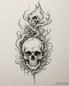 Tat tattoo sketch, skull with curling smoke r... - эскиз тату (№1753604699_0, 27.07.2025 08:24) — Tatufoto.com