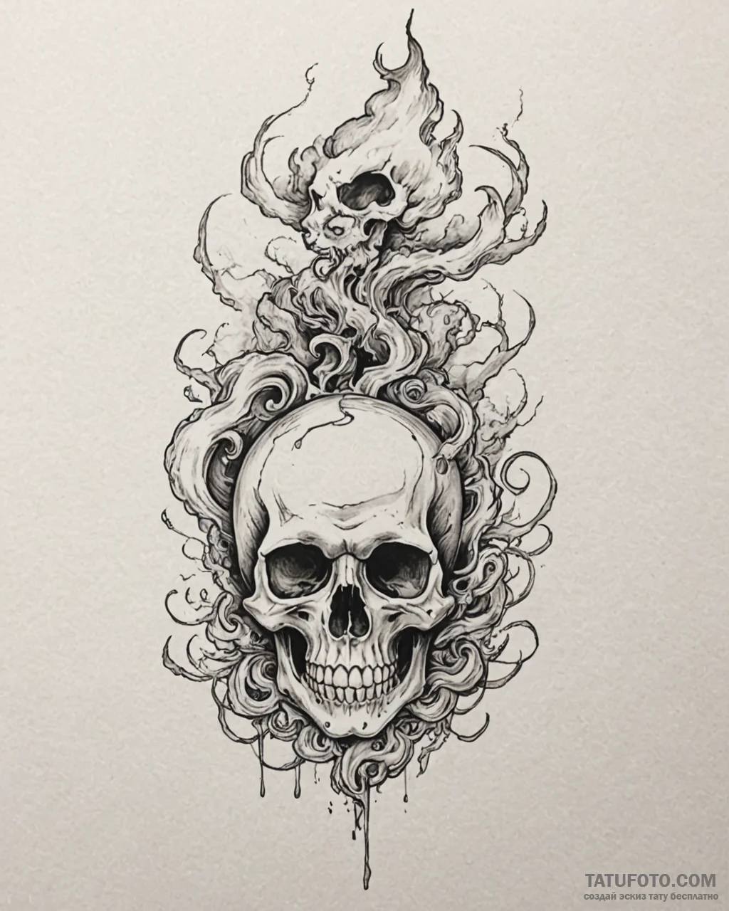 Tat tattoo sketch, skull with curling smoke r… — эскиз тату (№1753604699_0, 27.07.2025 08:24) — Tatufoto.com
