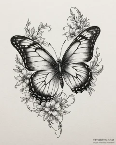 Tat tattoo sketch, colorful butterfly resting... - эскиз тату (№1753605096_0, 27.07.2025 08:31) — Tatufoto.com