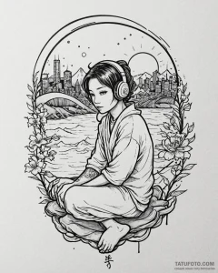 Tat tattoo sketch, emo youth sitting on rooft... - эскиз тату (№1753605294_0, 27.07.2025 08:34) — Tatufoto.com