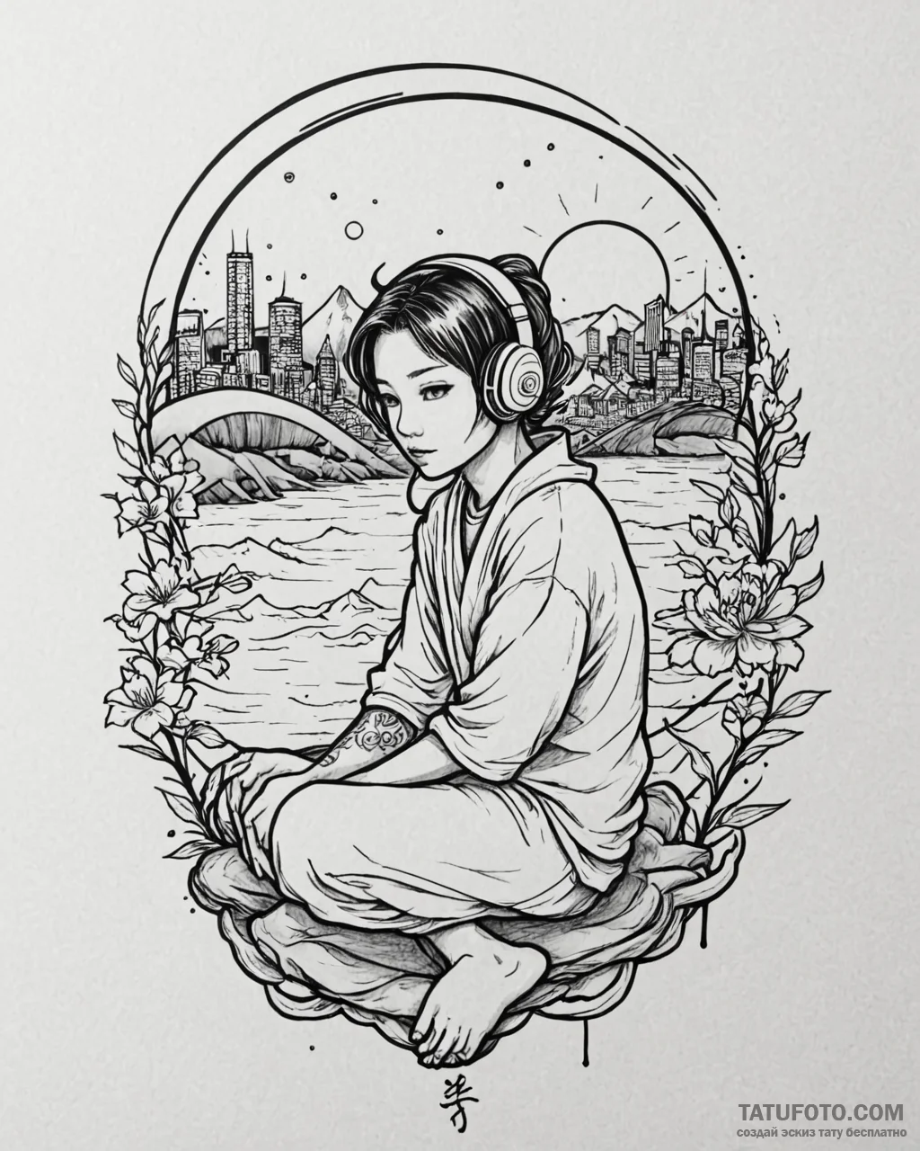 Tat tattoo sketch, emo youth sitting on rooft... - эскиз тату (№1753605294_0, 27.07.2025 08:34) — Tatufoto.com