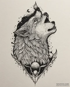 Tattoo sketch, kenai howling under full moon,... - эскиз тату (№1753606087_0, 27.07.2025 08:48) — Tatufoto.com