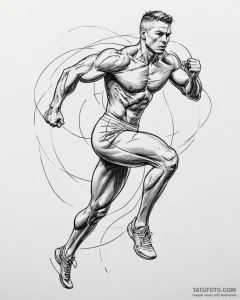Tattoo sketch, athlete sprinting with muscles... - эскиз тату (№1753607076_0, 27.07.2025 09:04) — Tatufoto.com