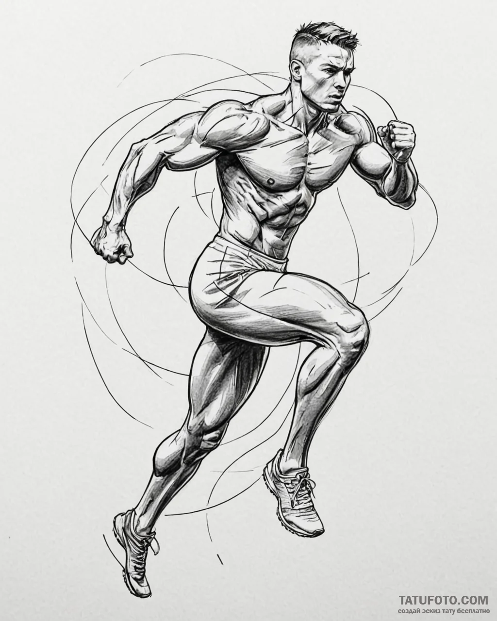 Tattoo sketch, athlete sprinting with muscles... - эскиз тату (№1753607076_0, 27.07.2025 09:04) — Tatufoto.com