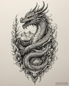 Tat tattoo sketch, majestic dragon with glowi... - эскиз тату (№1753607472_0, 27.07.2025 09:11) — Tatufoto.com