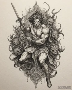 Tat tattoo sketch, joaquin battling demons wi... - эскиз тату (№1753607670_0, 27.07.2025 09:14) — Tatufoto.com