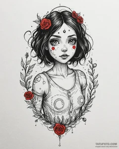 Tattoo sketch, coraline surrounded by button... - эскиз тату (№1753608856_0, 27.07.2025 09:34) — Tatufoto.com