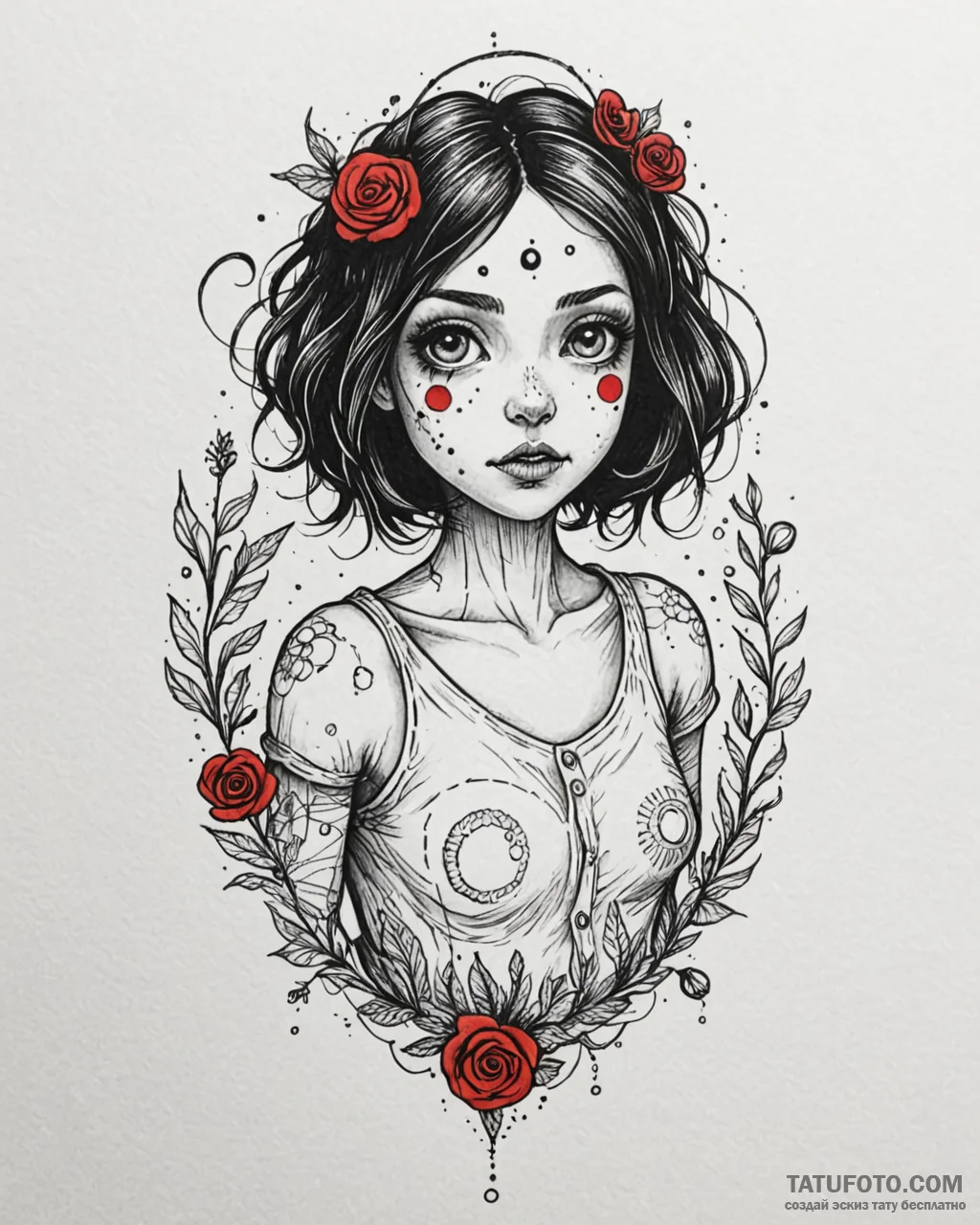 Tattoo sketch, coraline surrounded by button... - эскиз тату (№1753608856_0, 27.07.2025 09:34) — Tatufoto.com