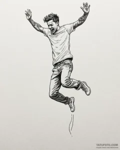 Tattoo sketch, mike jumping excitedly, energe... - эскиз тату (№1753609054_0, 27.07.2025 09:37) — Tatufoto.com