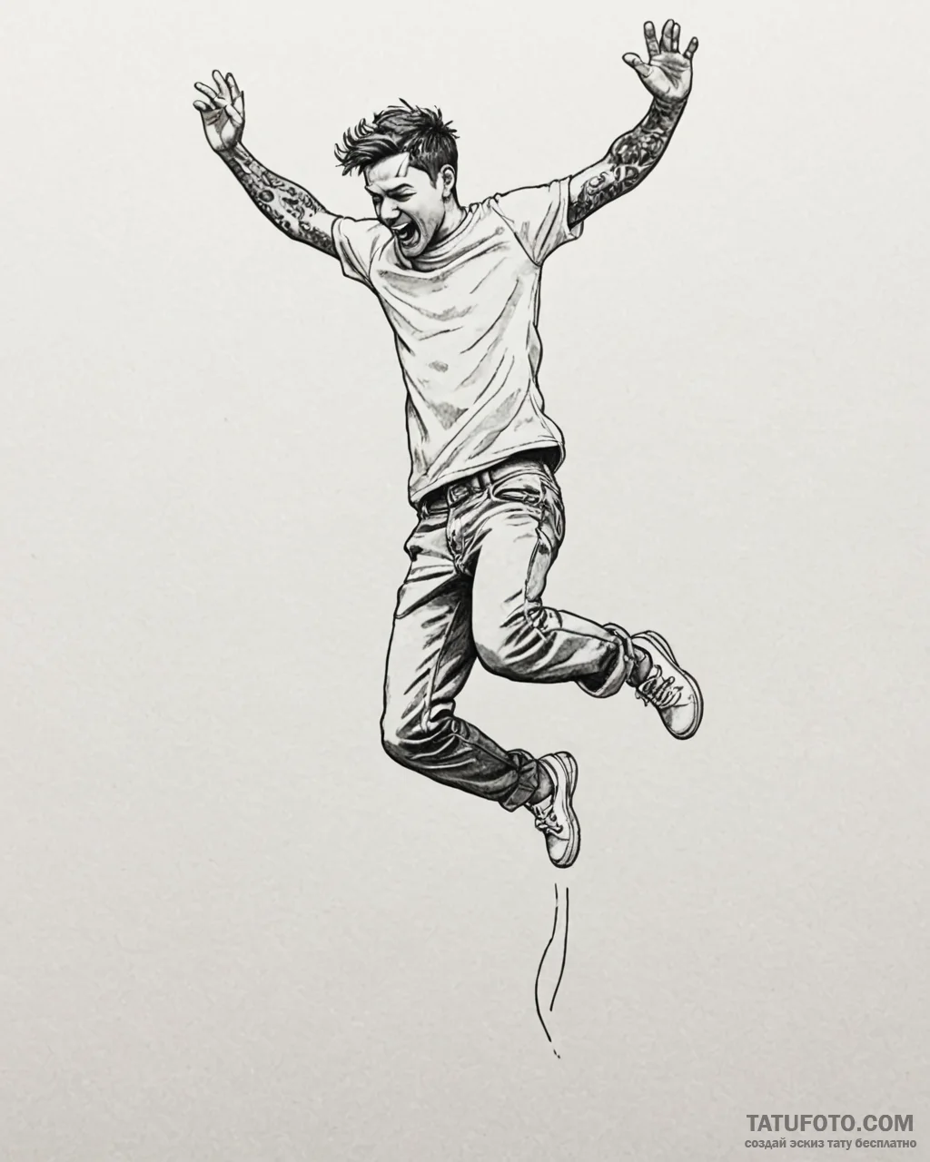 Tattoo sketch, mike jumping excitedly, energe... - эскиз тату (№1753609054_0, 27.07.2025 09:37) — Tatufoto.com
