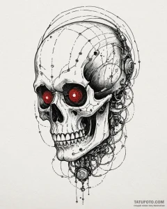 Tat tattoo sketch, cyberpunk skull with wires... - эскиз тату (№1753610436_0, 27.07.2025 10:00) — Tatufoto.com