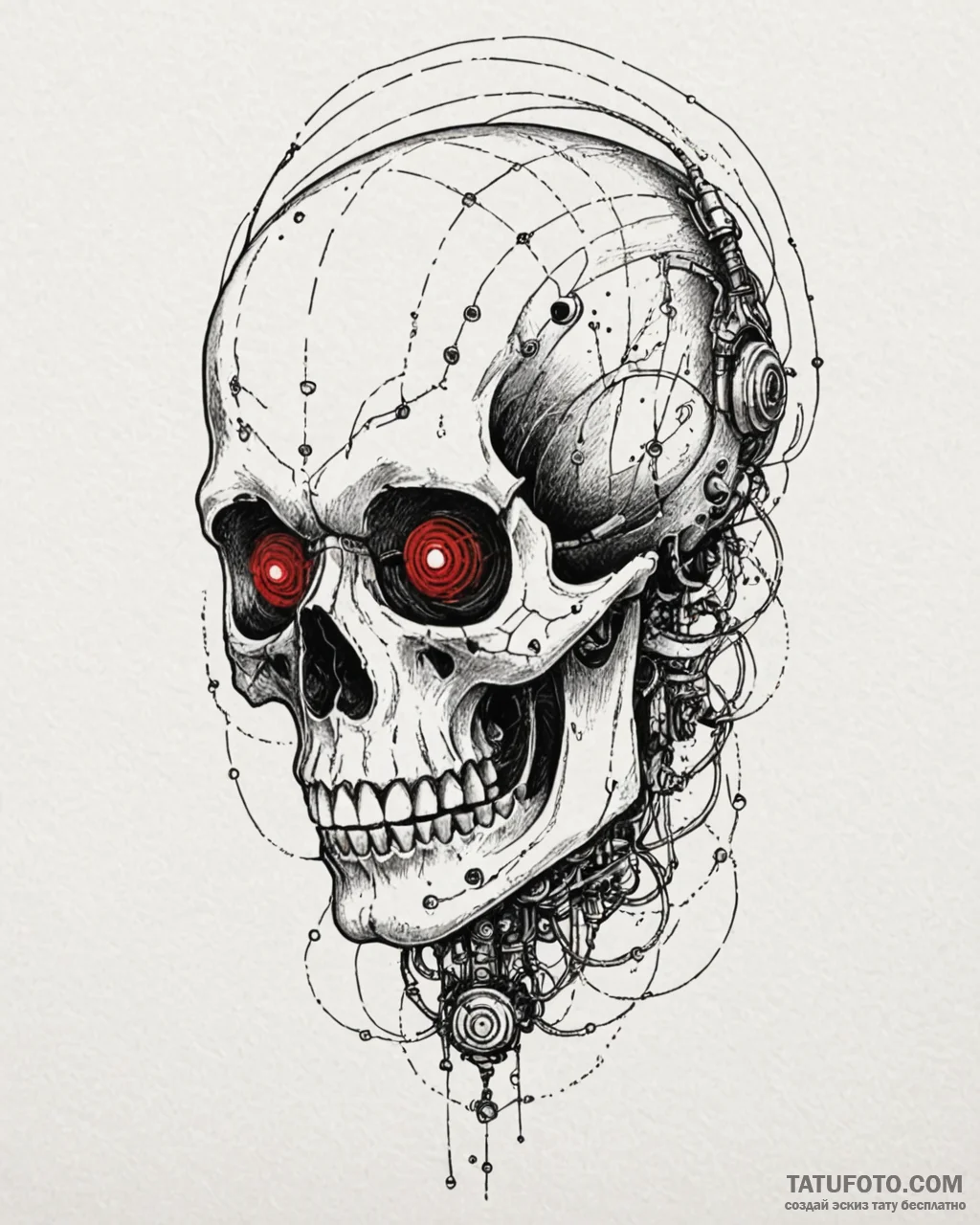 Tat tattoo sketch, cyberpunk skull with wires... - эскиз тату (№1753610436_0, 27.07.2025 10:00) — Tatufoto.com
