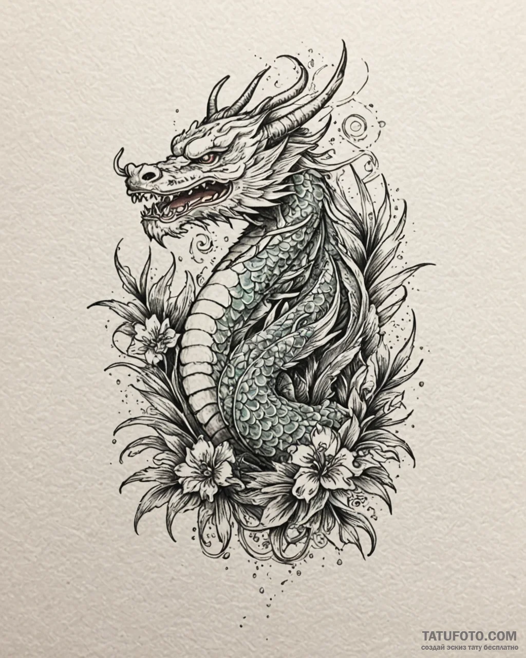 Tat tattoo sketch, tropical palm leaves with... - эскиз тату (№1753610833_0, 27.07.2025 10:07) — Tatufoto.com