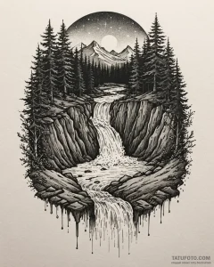 водопады и реки, ink illustration for tattoo,... - эскиз тату (№1753611230_0, 27.07.2025 10:13) — Tatufoto.com